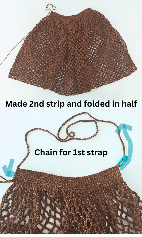 brown crochet bag folded in half