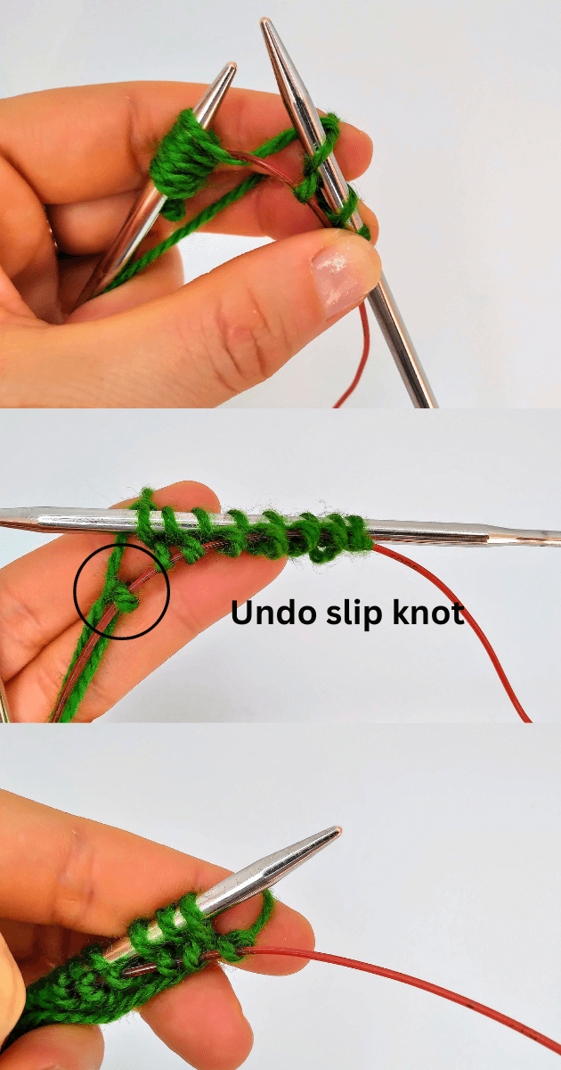 undo slip knot on the needle