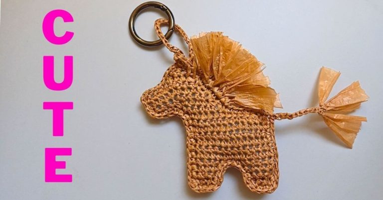 Crocheted raffia horse keychain