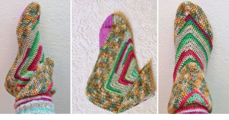 Crochet slipper socks from 2 squares