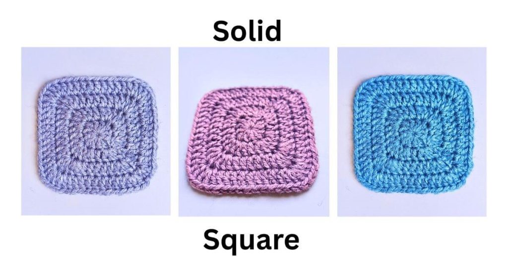 3 crochet squares in different shades
