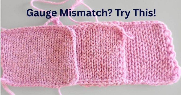 3 swatches from the same pink wool yarn with different needle size